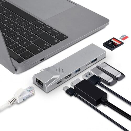 Type-C Hub 7 in 1 USB C Converter Adapter USB 3.0 4K HD Video Output100W PD Power Supply Card Reader for MacBook Laptop
