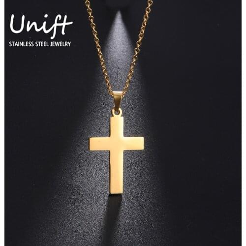 Unift Vintage Cross Pendant Necklace for Men Women Charm Punk Female Bohemian Stainless Steel Choker Neck Chain Jewelry Gifts