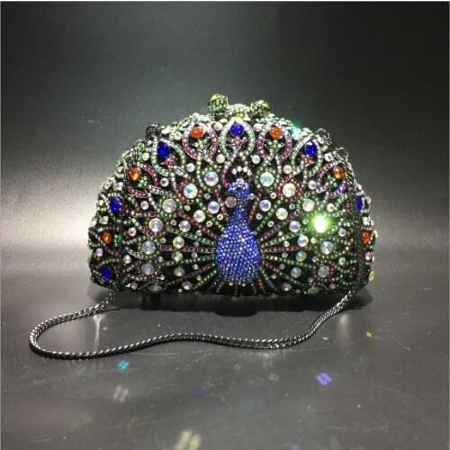 XIYUAN Women Peacock Multicolored Mini Clutches Bags Evening Minaudiere Bags Wedding Party Dinner Rhinestone Purses and Handbags