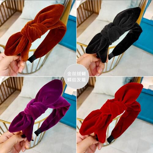 Fashion Bowknot Velvet Headbands for Women Girls Solid Rabbit Ears Knot Hairbands Ladies Hair Hoops Bands Hair Accessories