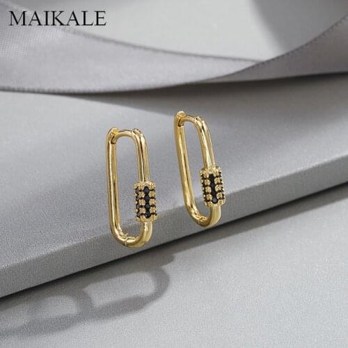 MAIKALE Lasting luster Health environmental protection Copper Creative Pin Shape Colorful Zircon Stud Earrings for Women Jewelry