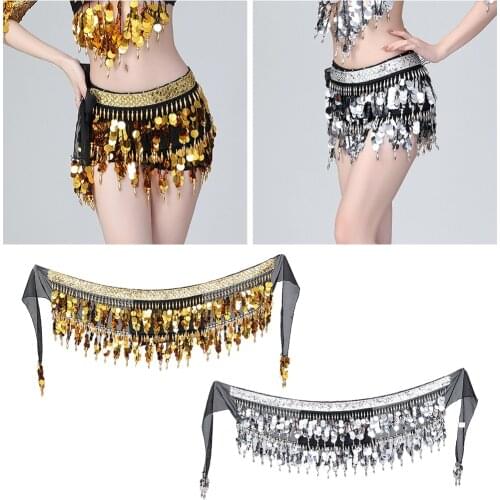 Lady Women Belly Dance Hip Scarf Accessories Belt Skirt with Sequins Tassels Bellydance Waist Chain Wrap Adult Dance Wear