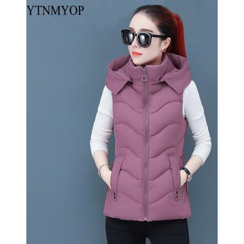 YTNMYOP Women Winter Vest Hooded Autumn Winter Basic Jackets Coats Sleeveless Solid Vests For Ladies Thick Warm Tops Outwear
