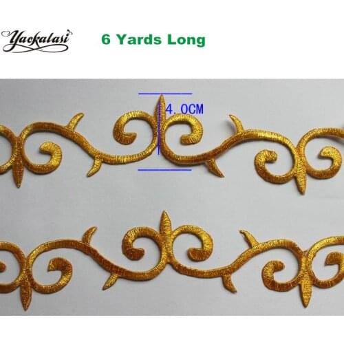 Golden Lace Applique Braided 6 Yards Iron on cosplay Embroidered lace 4cm