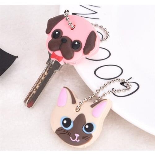 1Pc Shell Cat Hamster Pug Dog Jewelry Kawaii Animals Head Shape Keychain Gift Cover New Silicone Key Ring Cap Case
