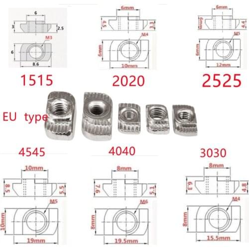 10/20/50/100PCS m3 m4 m5 m6 m8 T-nut T Nut Hammer Drop In Sliding Nut Fasten Connector 2020 3030 4040 4545 Aluminum Extrusion