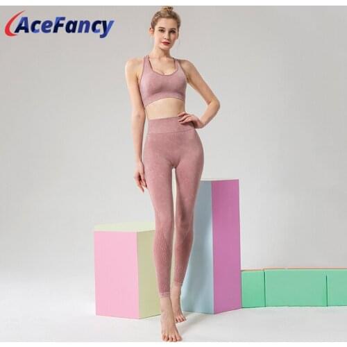 Acefancy Seamless Yoga Set Women Push Up Sport Bra Yoga Leggings Absorb Sweat 2 Piece Outfits T8823 Yoga Sets Women Gym Clothes