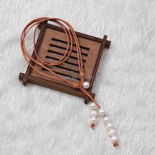 Ambrum White Pearls Beaded Necklace for Women,Handmade Jewelry Leather Chokers,Knotted Genuine Leather Costume Necklace Pearls