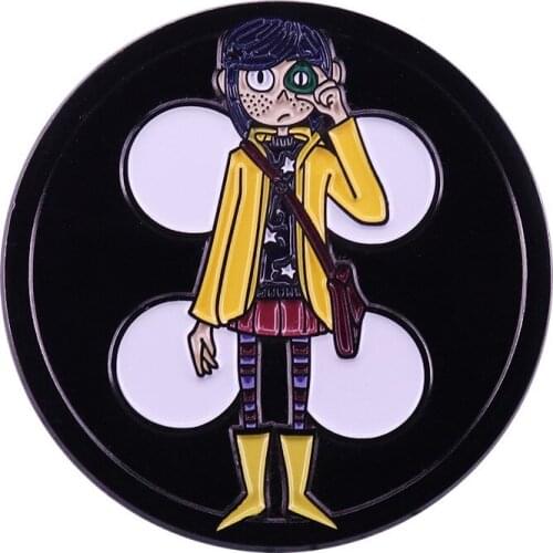 Animation Coraline & the Secret Door Coraline Button Cute Cartoon Enamel Metal Backpack Clothes Coat Lapel Badge Brooch Pin
