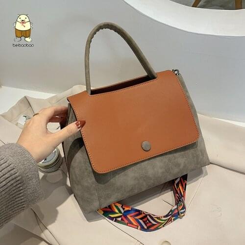 Beibaobao 2021 Faux Suede Splicing Shoulder Bag Lady Travel Small Handbag Fashion Simple Leather Crossbody Bag For Women