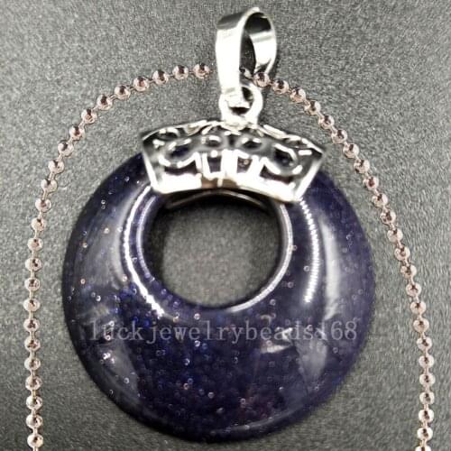 Free Shipping Women Fashion Jewelry Blue Sand Round Necklace With Chain 1pcs C5395