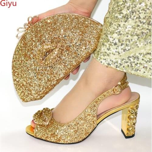 Doershow good gold Italian Matching Shoes And Bag Set African Style Ladies red Shoes And Bag To Match For Wedding Dress! HFY1-22