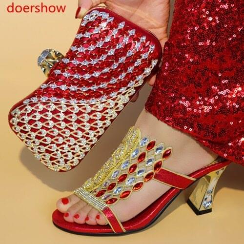 Doershow wonderful Matching Women Shoe and Bag Set Decorated with gold Nigerian Shoes and Bag Set Italy Shoes and Bag set SJU1-3