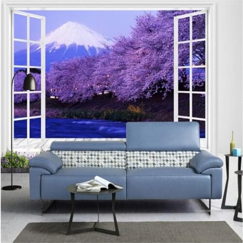 Beibehang Custom photo wallpaper 3D fresco floor to ceiling windows Fuji Mountain cherry scenery 3d background wall