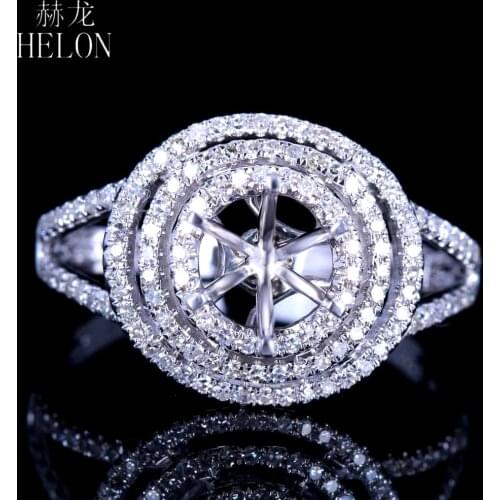 HELON 6.5mm Round Solid 14K White Gold 0.35ct Natural Diamond Women Fine Jewelry Semi Mount Engagement Wedding Ring Setting