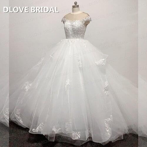 Empire Illusion Wedding Dress Beaded Lace Short Sleeves Bridal Gown Factory Custom Made Vestido De Noiva Real Photos