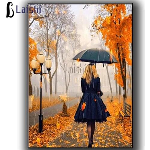 DIY diamond painting autumn Romantic walk in the rain full square drill rhinestone picture diamond embroidered girl cross stitch
