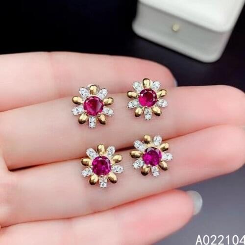 KJJEAXCMY fine jewelry 925 sterling silver inlaid natural pyrope garnet women fresh lovely Daisy gem earring ear stud support de