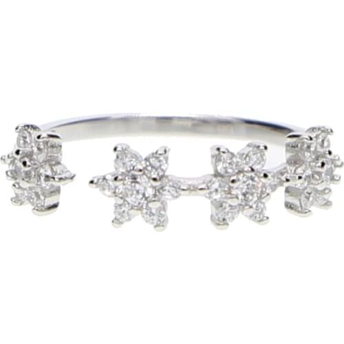 Spring new design sparking bling cute tiny flower cz flower open adjust 925 sterling silver girl flower rings beautiful