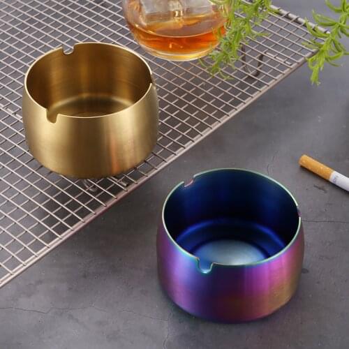 10*9*5CM 2019 Round Ashtray Cigarette Ash Stainless Steel Drop Resistant Windproof Ashtray for Hotel Internet Cafe KTV