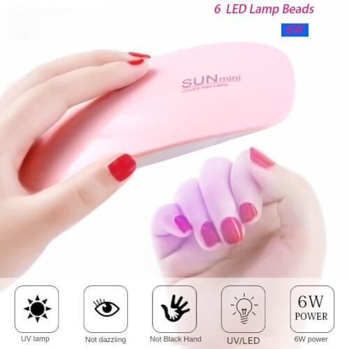 Mini 6W Nail Dryer Machine Portable 6 LED UV Manicure Lamp UV Ice Lamp for Drying Gel Timer Manicure Tools USB Cable Home Use