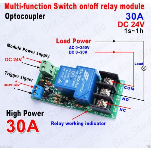 DC 24V 30A High Power Multifunction Timer Counter Delay Switch Time Relay Module