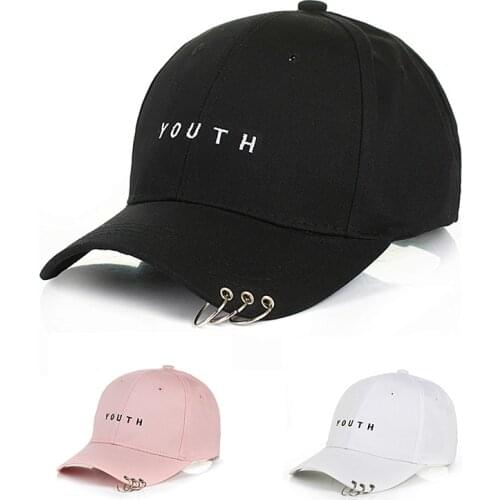 Youth Adjustable Baseball Hat with Ring Cotton Wild Rings Letter Snapback Baseball Cap Korean Fashion Couple Personality Cap