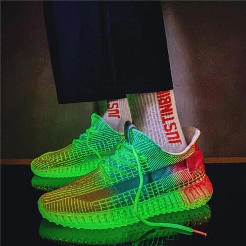 Mens Knits Knit Rainbow Colors Sneakers Lace Up Sport Shoes Boys Luminous Athletic Noctilucous Lights New 2021