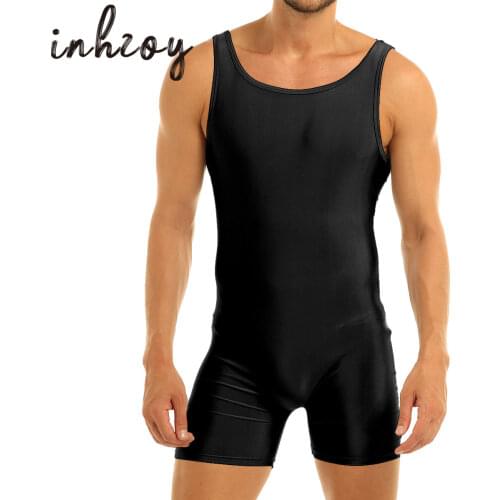 Mens One Piece Sleeveless Tank Vest Leotard Workout Bodysuit