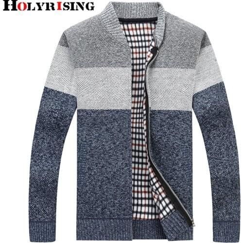 Holyrising Classic Sweater Men Striped Cardigan Patchwork Ropa Hombre Zipper Clothes Thicken Kitwear Long Sleeve Outwear 18317-5