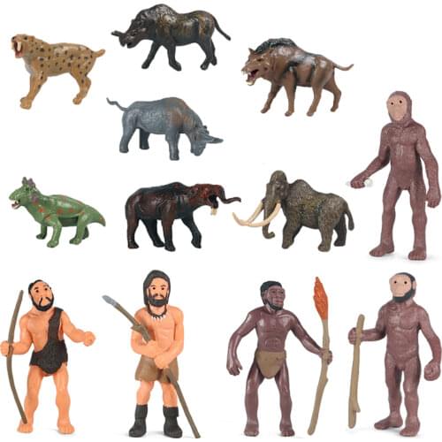New Ancient Animals Human Evolutionary History Displays Figurines Mammoth Australopithecus To Caveman Models Kid Educational Toy