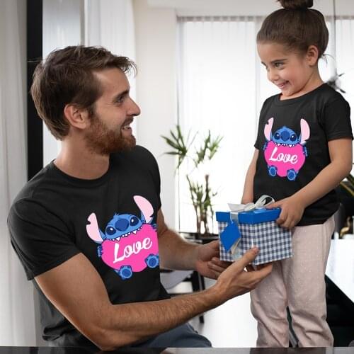 Lilo & Stitch Disney Family Matching Clothes Fashion T-shirts Harajuku Kawaii Baby Girl Boy Loose Printing Dropship Korea Style