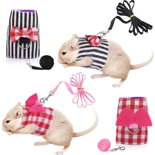 Pet Guinea Pig Harness Leash Set Ferret Rats Hamster Harness Vest with Bowknot for Small Animals Outdoor Walking Traction Rope