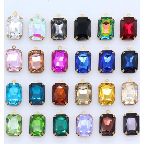 30p 10x14mm rectangle Color faceted crystal rhinestone Framed glass Pendant Earring necklace belt dress making 1Loop charm beads