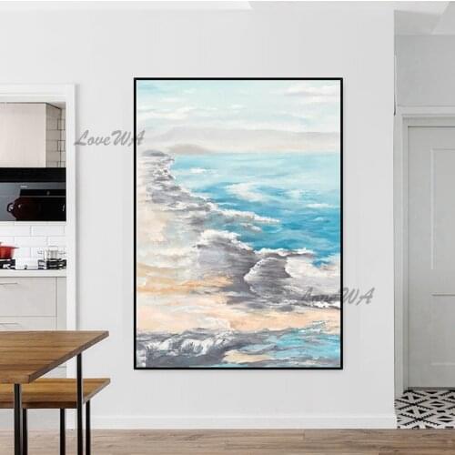Handpainted Abstract Painting Of A Fresh Coastal Landscape For Living Room Modern Natural Scenery Wall Picture Unframed Artwork