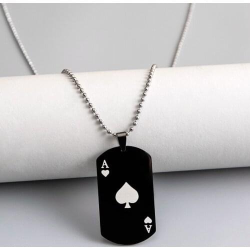 Lucky Ace Of Spades Stainless Steel Mens Necklace Poker Pendant Necklaces For Women Casino Fortune Playing Cards