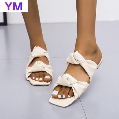 Black Beige Red Women Sandals Summer Sandals Casual Beach Shoes 2021 Knot Ladies Fashion Flats Flip Flops New Slides Footwear 43