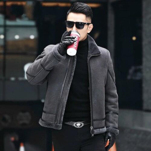 Real Fur Coat Shearling Jacket Men Sheepskin Coat Mens Genuine Leather Jacket Motorcycle Natural Sheep Fur A19-X5020