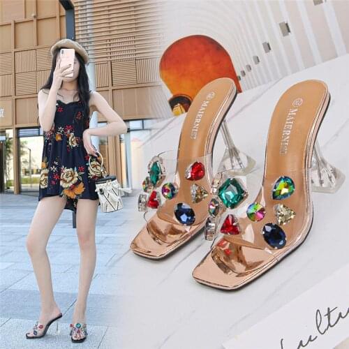 Slides Women Flip Flops Slippers Gemstone Rhinestones Shoes Sandals Ladies Wild Diamond
