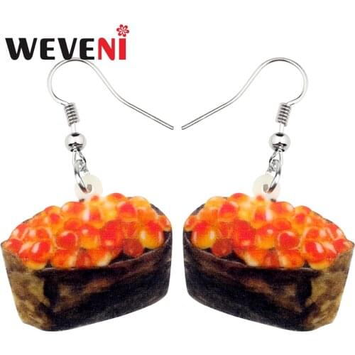 WEVENI Acrylic Japanese Roe Sushi Earrings Drop Dangle Original Food Jewelry For Women Girls Teens Gift Charms Accessories 2019