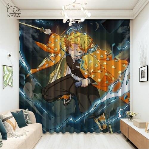 3D Demon Slayer Kimetsu No Yaiba Curtains For Children Bedroom Home New YearS Curtains In The Bathroom Tissue Micro Shading