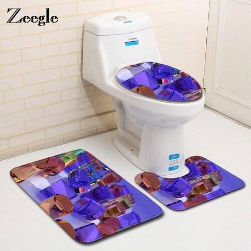 Zeegle Geometric Bath Mats Bathroom Carpet Set Anti-slip Toilet Mats Shower Room Carpet Toilet Lid Cover Bath Rugs