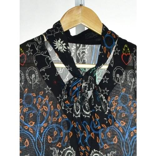 Spring/Summer 2019 Lace-up Floral Long-sleeved Shirt Top