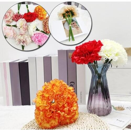 1pcs 6 Heads Artificial Flowers Fake Carnation Bouquet Hand Holding Silk Flower Photography Props Party Supplies Home Decoration