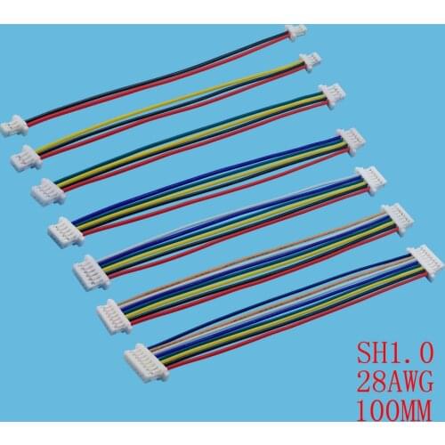 10Pcs SH 1.0mm 2/3/4/5/6/7/8Pin Wire Cable Connector JST SH1.0 Female & Female Jack Double Plug Connectors Length 10cm 28AWG