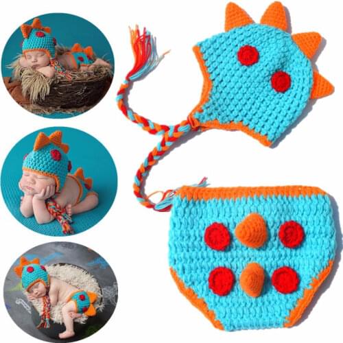 2pcs/Set Newborn Photography Props Crochet Dinosaur Costume Suit Baby Boy Girl Clothes Photography Accessories