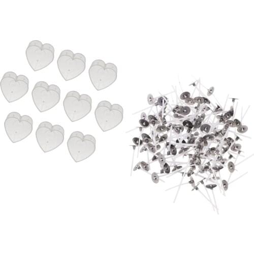 200pcs Pre-waxed Candle Wicks and 10pcs Plastic Clear Heart Tealight Cups Empty Case Container Holder for Candle Making