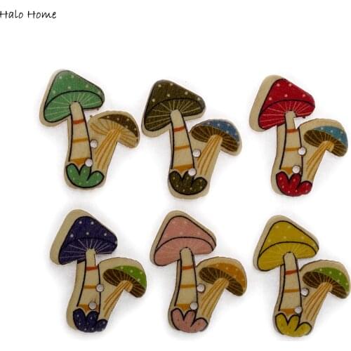 30pcs Cute Cartoon Mushroom House Series Wood Button Handmade Sewing Scrapbook Clothing Crafts Accessories Gift Card Decor