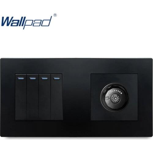 4 Gang 2 Way With Dimmer Wallpad Luxury Wall Light Switch Rocker Switch 16A AC110~250V Black PC Panel