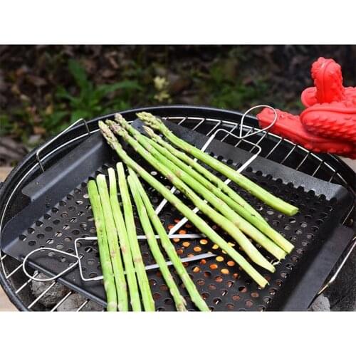 4pcs 8'' Stainless Steel BBQ Skewers Veggie Raft Double Wide Skewer Barbecue Grill Clips Asparagus Sticks Accessories Utensil